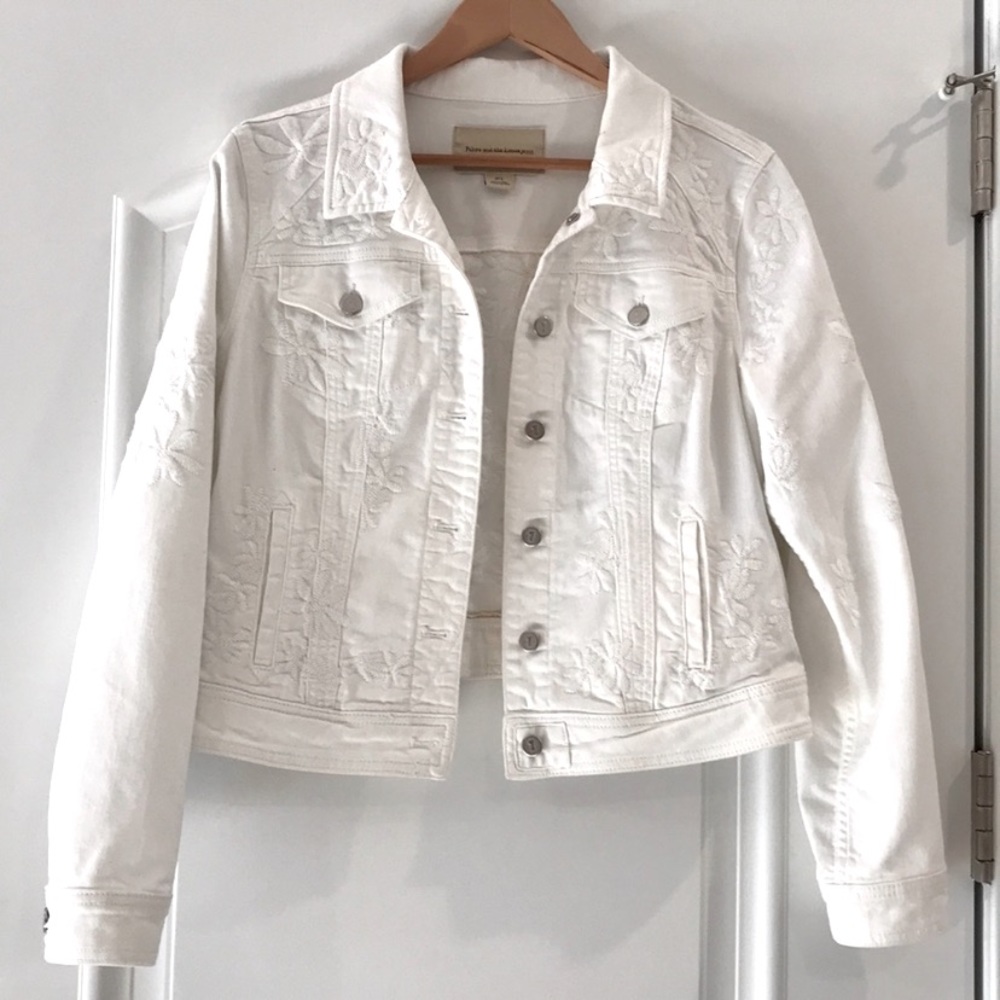 Anthropologie Embroidered White Jean Jacket